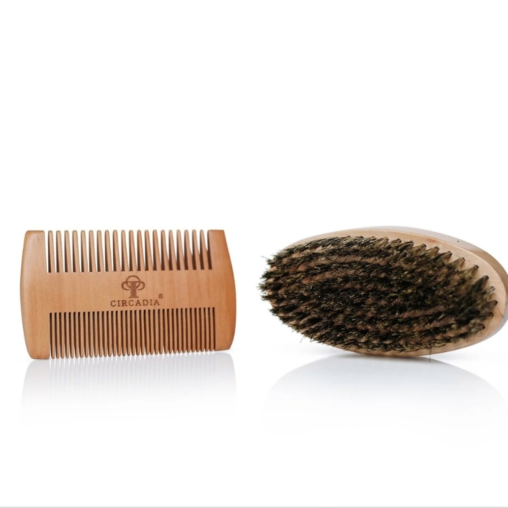 Circadia Beard Comb and Brush Set wooden Grooming Set Brown